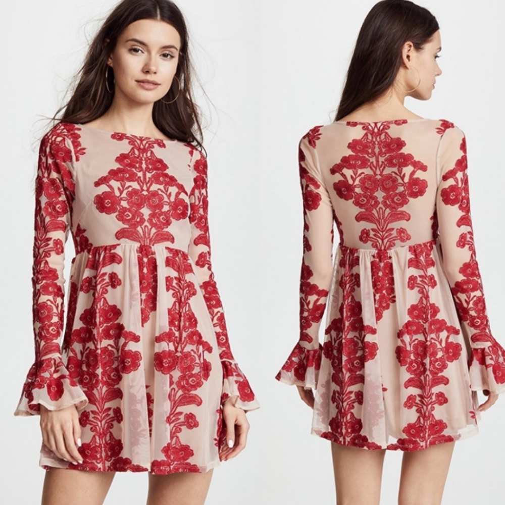 For Love & Lemons Red Lace Temecula Mini Dress XS